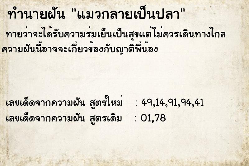 ทำนายฝัน แมวกลายเป็นปลา ทำนายฝัน แมวกลายเป็นปลา