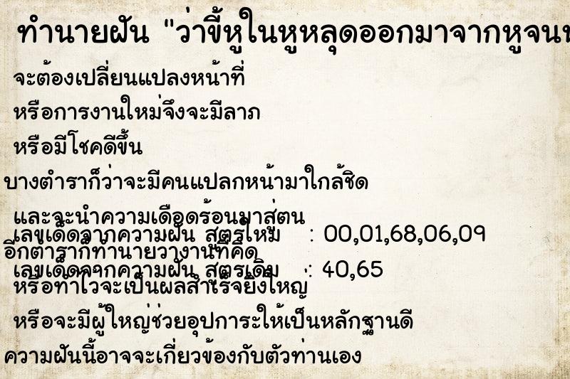 ทำนายฝัน ว่าขี้หูในหูหลุดออกมาจากหูจนหมด