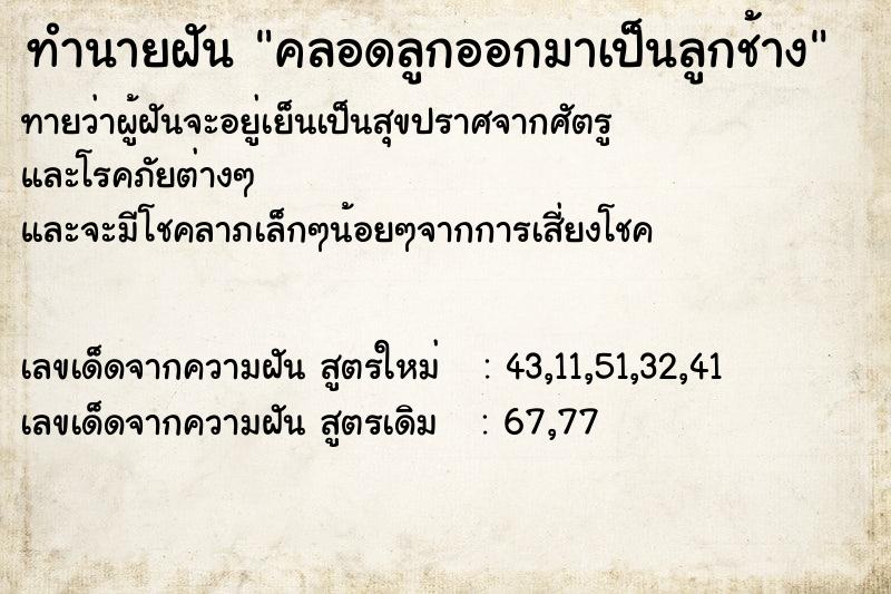 ทำนายฝันคลอดลูกออกมาเป็นลูกช้าง ทำนายฝันทำนายฝันคลอดลูกออกมาเป็นลูกช้าง