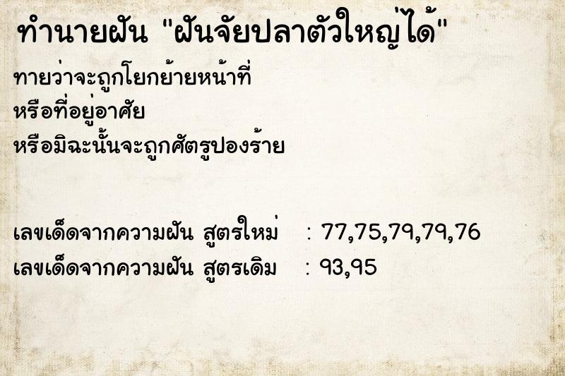 ทำนายฝันทำนายฝันฝันจัยปลาตัวใหญ่ได้