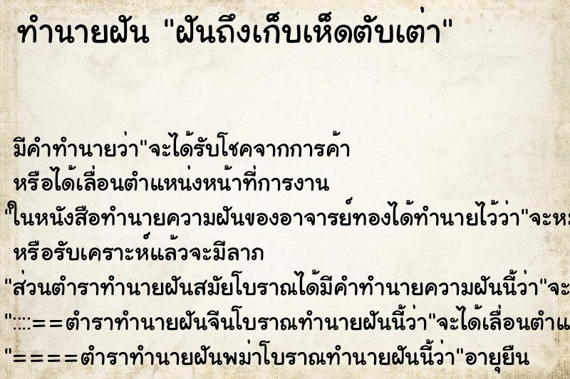 ทำนายฝันฝันถึงเก็บเห็ดตับเต่า ทำนายฝันทำนายฝันฝันถึงเก็บเห็ดตับเต่า