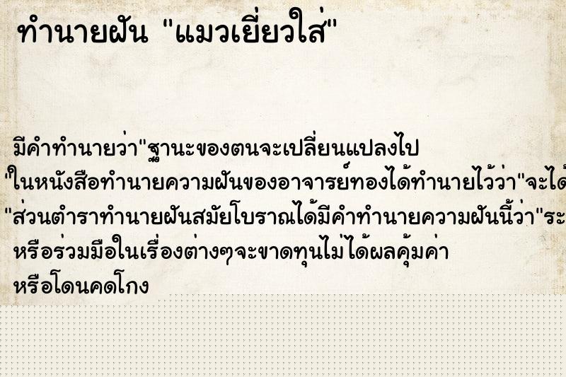 ทำนายฝันแมวเยี่ยวใส่ ทำนายฝันทำนายฝันแมวเยี่ยวใส่