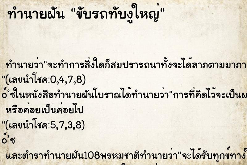 ทำนายฝัน ขับรถทับงูใหญ่
