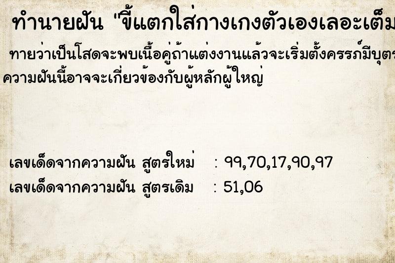 ทำนายฝันทำนายฝันขี้แตกใส่กางเกงตัวเองเลอะเต็มกางเกง