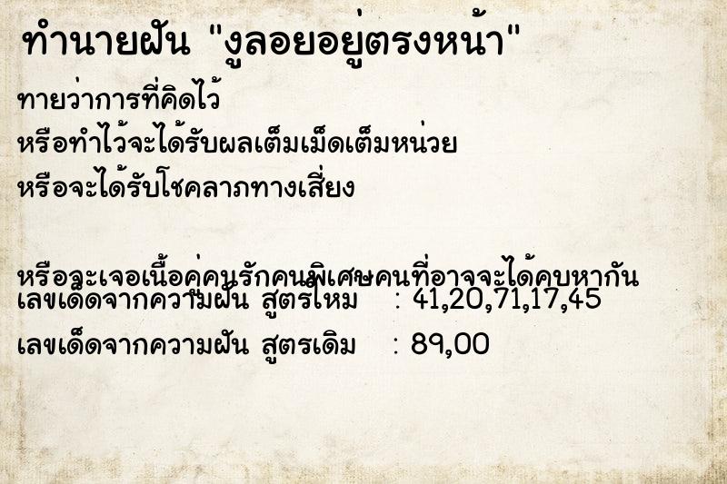 ทำนายฝันงูลอยอยู่ตรงหน้า ทำนายฝันทำนายฝันงูลอยอยู่ตรงหน้า