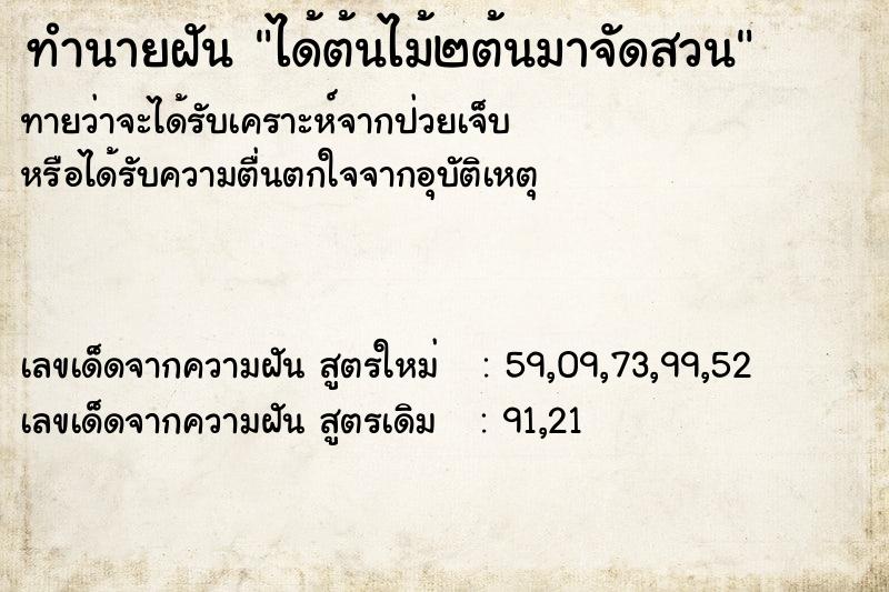 ทำนายฝันได้ต้นไม้๒ต้นมาจัดสวน ทำนายฝันทำนายฝันได้ต้นไม้๒ต้นมาจัดสวน
