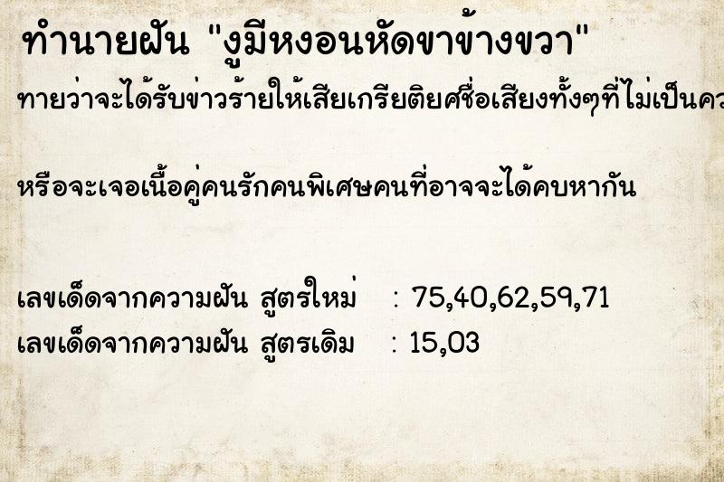 ทำนายฝันงูมีหงอนหัดขาข้างขวา ทำนายฝันทำนายฝันงูมีหงอนหัดขาข้างขวา