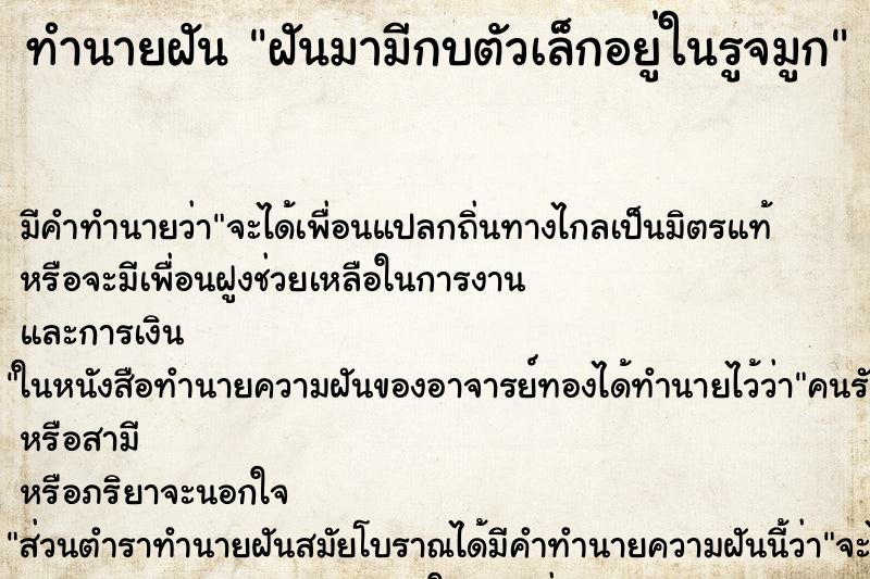 ทำนายฝันทำนายฝันฝันมามีกบตัวเล็กอยู่ในรูจมูก