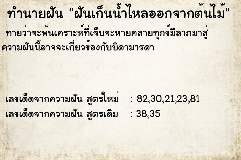 ทำนายฝันทำนายฝันฝันเก็นน้ำไหลออกจากต้นไม้