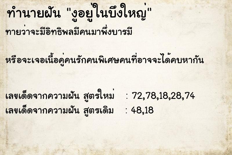 ทำนายฝัน งูอยู่ในบึงใหญ่ ทำนายฝัน งูอยู่ในบึงใหญ่