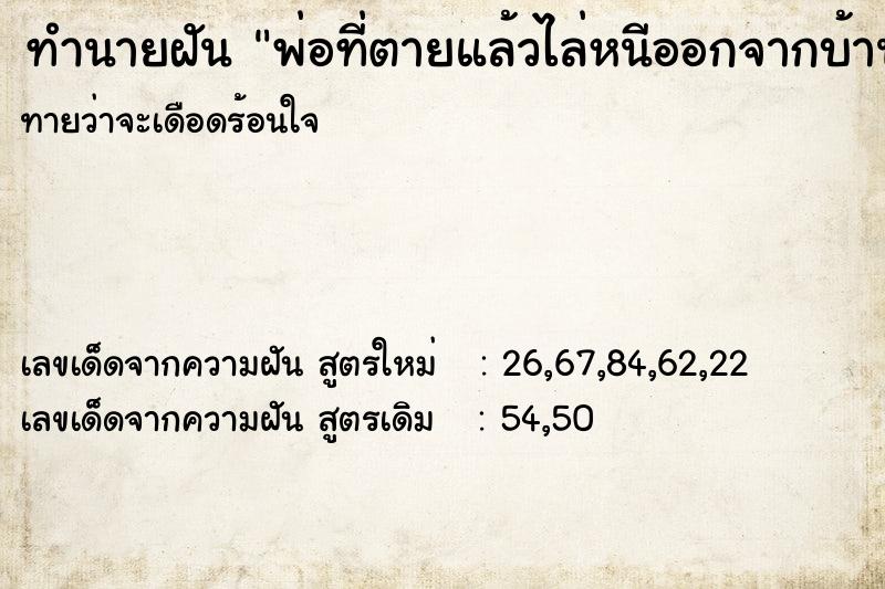 ทำนายฝันทำนายฝันพ่อที่ตายแล้วไล่หนีออกจากบ้าน