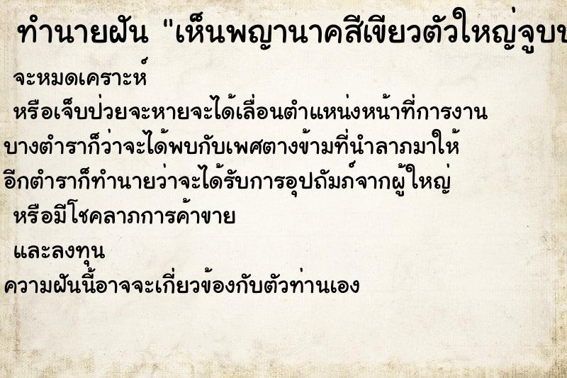 ทำนายฝันเห็นพญานาคสีเขียวตัวใหญ่จูบปาก ทำนายฝันทำนายฝันเห็นพญานาคสีเขียวตัวใหญ่จูบปาก