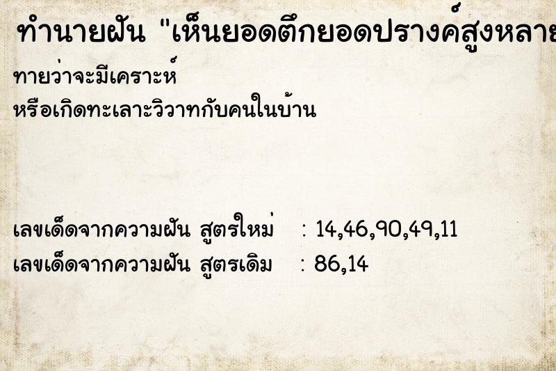 ทำนายฝันทำนายฝันเห็นยอดตึกยอดปรางค์สูงหลายตึก