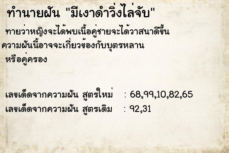 ทำนายฝัน มีเงาดำวิ่งไล่จับ ทำนายฝัน มีเงาดำวิ่งไล่จับ