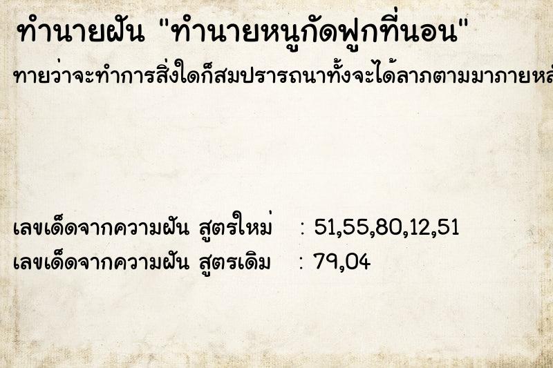 ทำนายฝันทำนายหนูกัดฟูกที่นอน ทำนายฝันทำนายฝันทำนายหนูกัดฟูกที่นอน