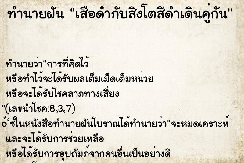 ทำนายฝัน เสือดำกับสิงโตสีดำเดินคู่กัน