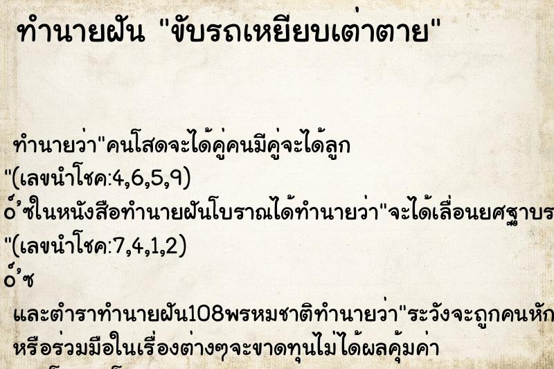 ทำนายฝัน ขับรถเหยียบเต่าตาย ทำนายฝัน ขับรถเหยียบเต่าตาย