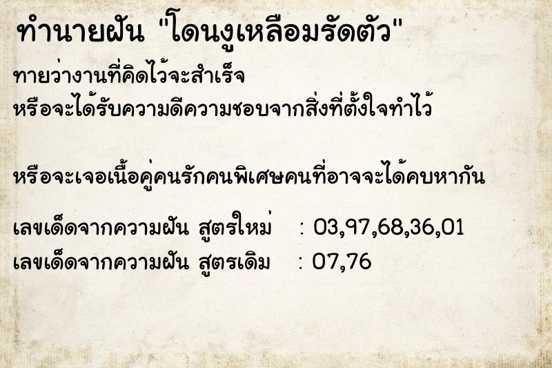ทำนายฝัน โดนงูเหลือมรัดตัว ทำนายฝัน โดนงูเหลือมรัดตัว