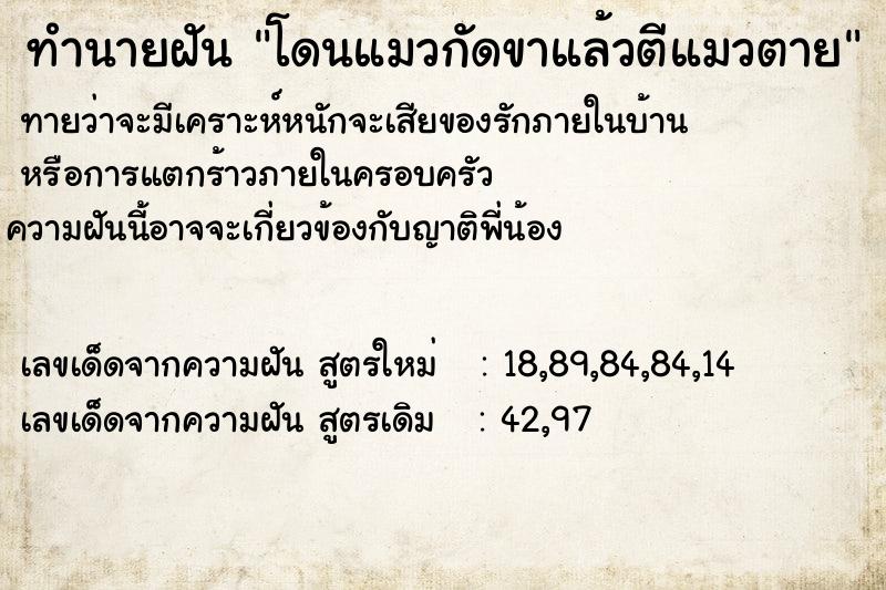 ทำนายฝันโดนแมวกัดขาแล้วตีแมวตาย ทำนายฝันทำนายฝันโดนแมวกัดขาแล้วตีแมวตาย