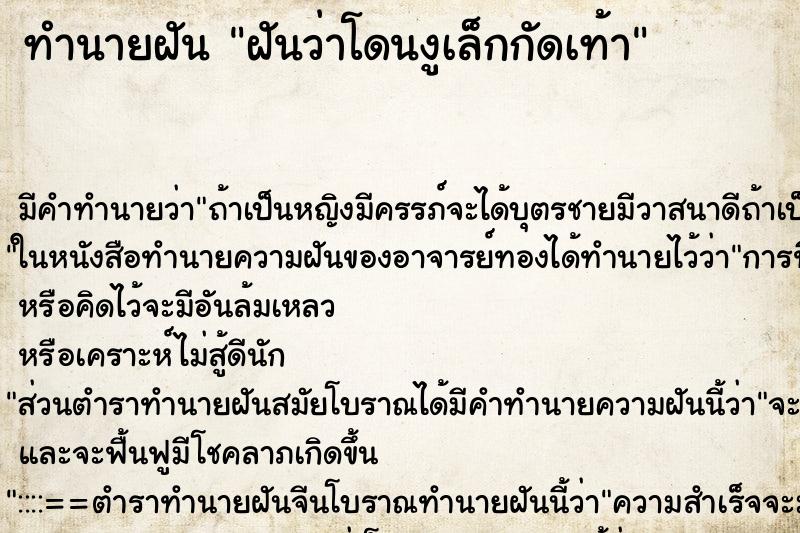 ทำนายฝันฝันว่าโดนงูเล็กกัดเท้า ทำนายฝันทำนายฝันฝันว่าโดนงูเล็กกัดเท้า