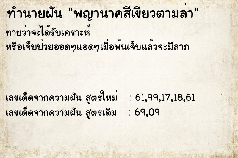 ทำนายฝันพญานาคสีเขียวตามล่า ทำนายฝันทำนายฝันพญานาคสีเขียวตามล่า