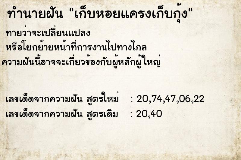ทำนายฝันทำนายฝันเก็บหอยแครงเก็บกุ้ง