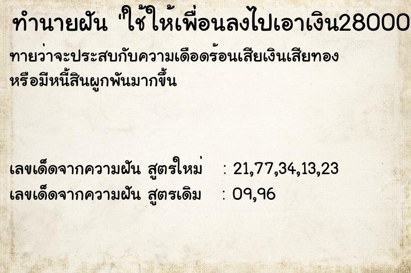 ทำนายฝันใช้ให้เพื่อนลงไปเอาเงิน28000 ทำนายฝันทำนายฝันใช้ให้เพื่อนลงไปเอาเงิน28000