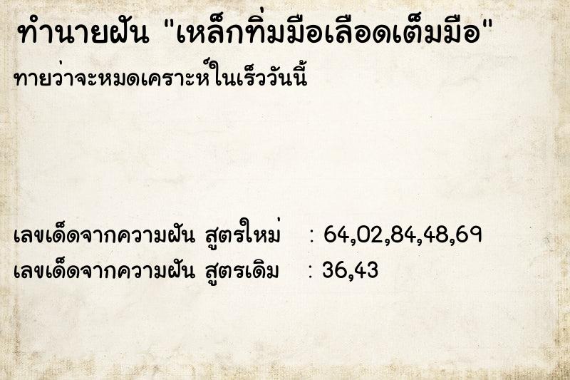 ทำนายฝันเหล็กทิ่มมือเลือดเต็มมือ ทำนายฝันทำนายฝันเหล็กทิ่มมือเลือดเต็มมือ
