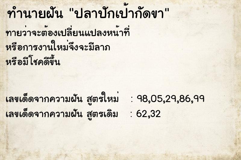 ทำนายฝัน ปลาปักเป้ากัดขา ทำนายฝัน ปลาปักเป้ากัดขา