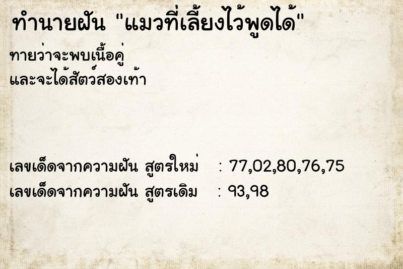 ทำนายฝันแมวที่เลี้ยงไว้พูดได้ ทำนายฝันทำนายฝันแมวที่เลี้ยงไว้พูดได้