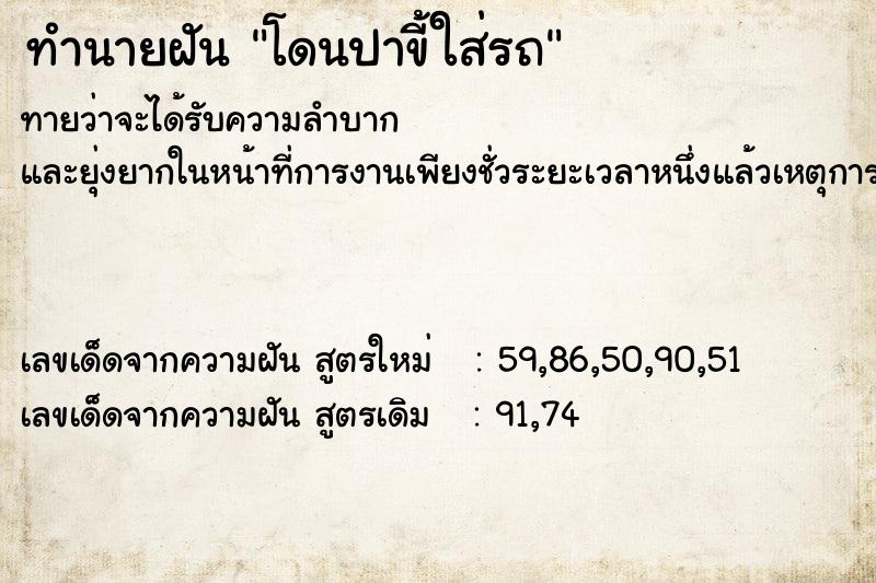 ทำนายฝัน โดนปาขี้ใส่รถ ทำนายฝัน โดนปาขี้ใส่รถ