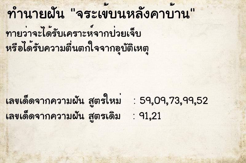 ทำนายฝันทำนายฝันจระเข้บนหลังคาบ้าน