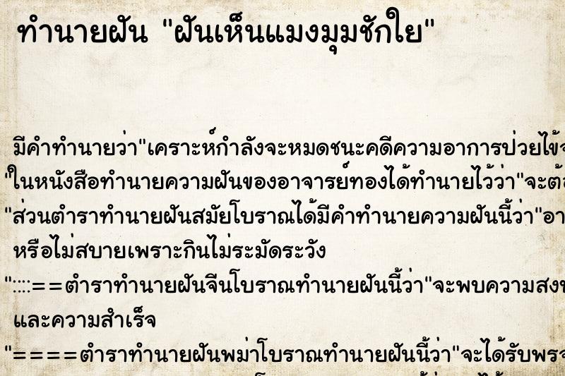 ทำนายฝัน ฝันเห็นแมงมุมชักใย ทำนายฝัน ฝันเห็นแมงมุมชักใย
