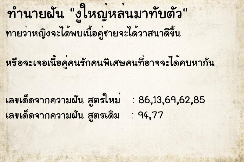 ทำนายฝันงูใหญ่หล่นมาทับตัว ทำนายฝันทำนายฝันงูใหญ่หล่นมาทับตัว