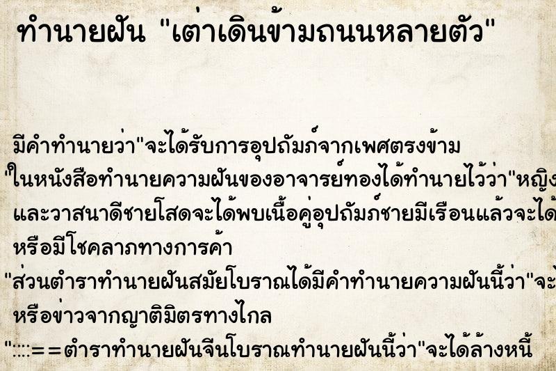 ทำนายฝันทำนายฝันเต่าเดินข้ามถนนหลายตัว