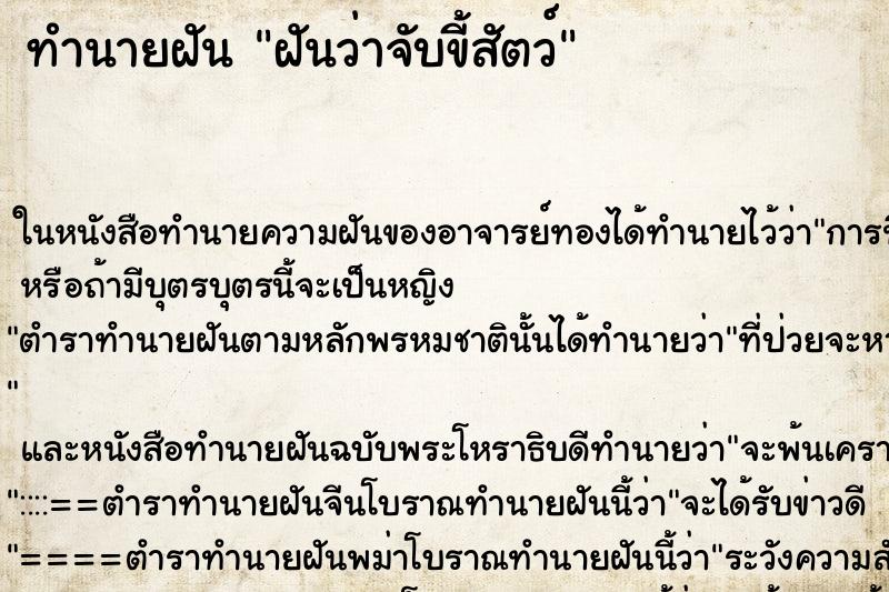 ทำนายฝัน ฝันว่าจับขี้สัตว์ ตำราโบราณ แม่นที่สุดในโลก