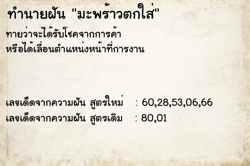 ทำนายฝันทำนายฝันมะพร้าวตกใส่