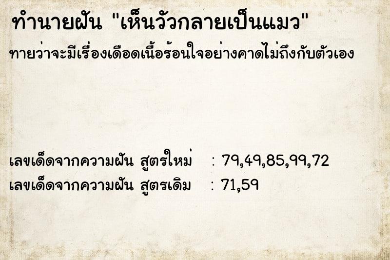 ทำนายฝันเห็นวัวกลายเป็นแมว ทำนายฝันทำนายฝันเห็นวัวกลายเป็นแมว