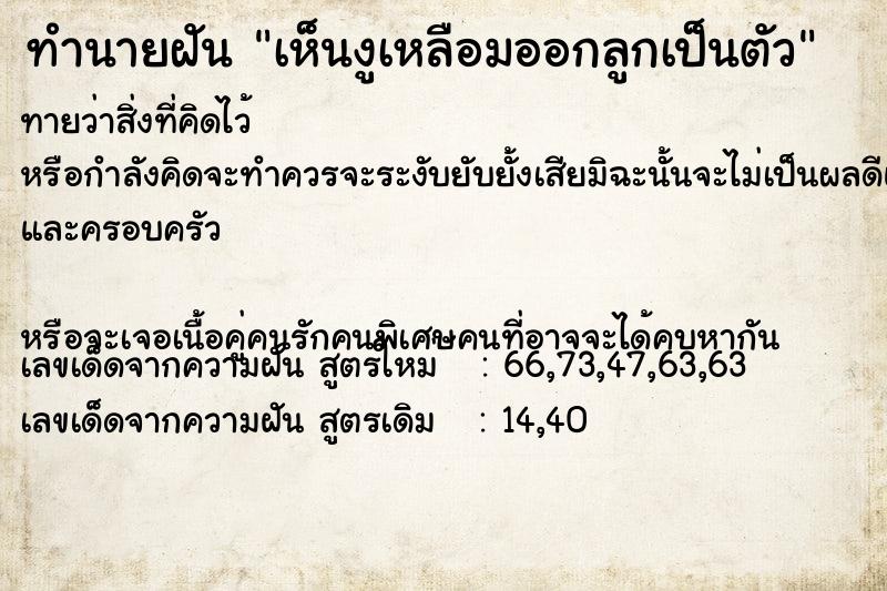 ทำนายฝันทำนายฝันเห็นงูเหลือมออกลูกเป็นตัว