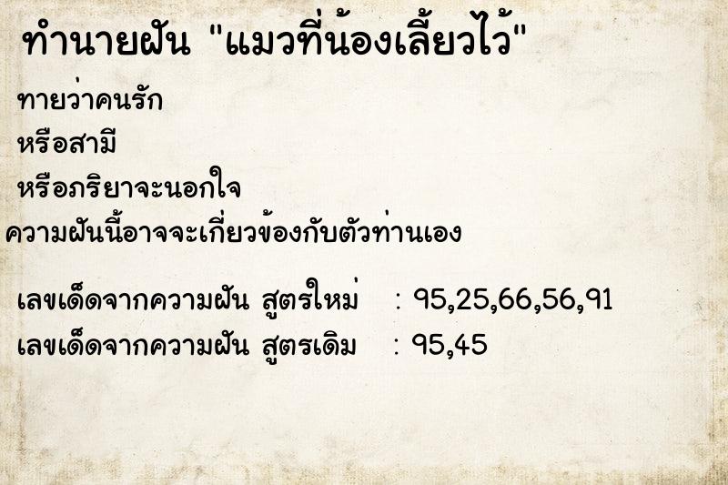 ทำนายฝันแมวที่น้องเลี้ยวไว้ ทำนายฝันทำนายฝันแมวที่น้องเลี้ยวไว้