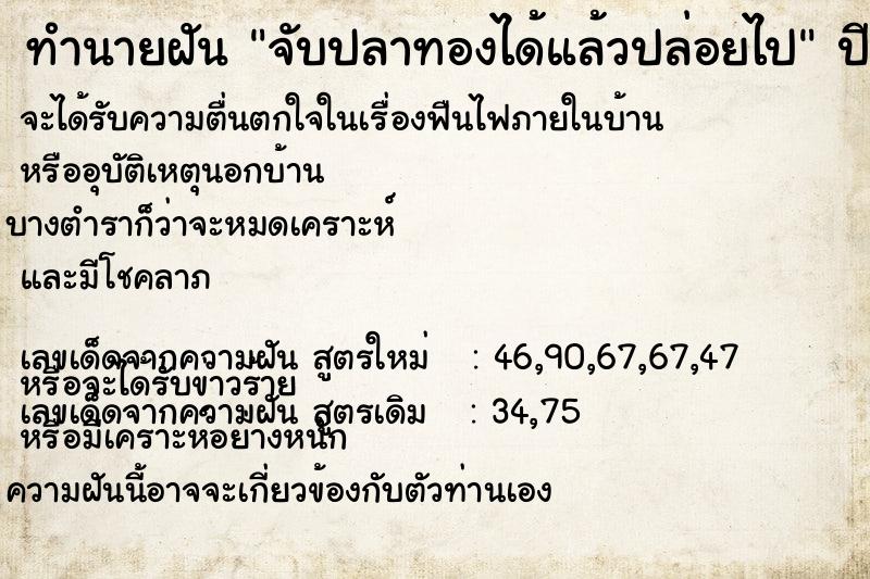 ทำนายฝัน จับปลาทองได้แล้วปล่อยไป ตำราโบราณ แม่นที่สุดในโลก