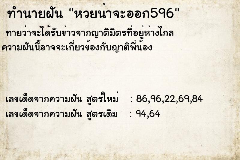 ทำนายฝันทำนายฝันหวยน่าจะออก596
