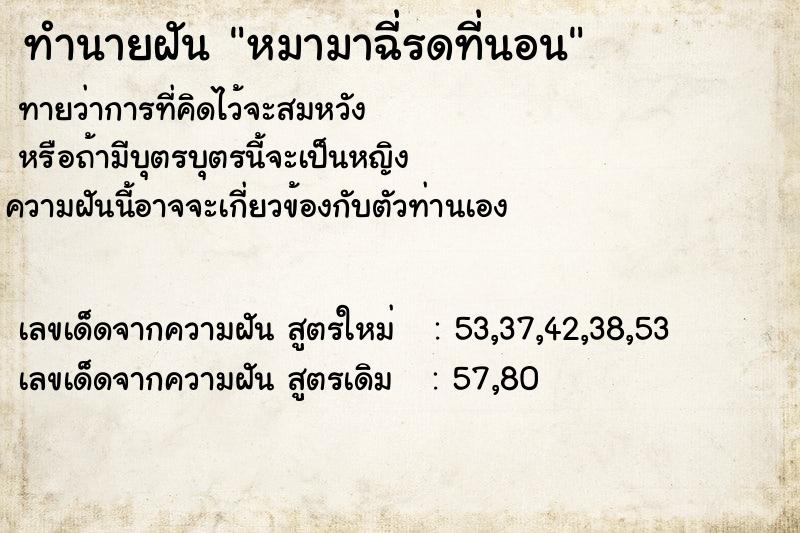 ทำนายฝันทำนายฝันหมามาฉี่รดที่นอน