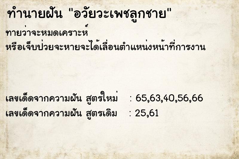 ทำนายฝันทำนายฝันอวัยวะเพชลูกชาย
