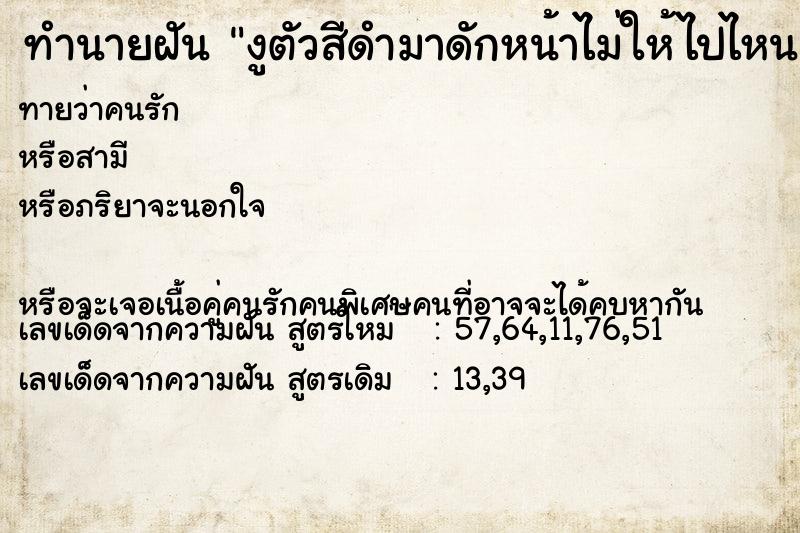 ทำนายฝันทำนายฝันงูตัวสีดำมาดักหน้าไม่ให้ไปไหน