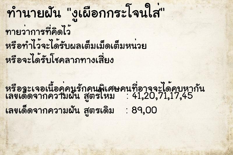 ทำนายฝัน งูเผือกกระโจนใส่ ทำนายฝัน งูเผือกกระโจนใส่