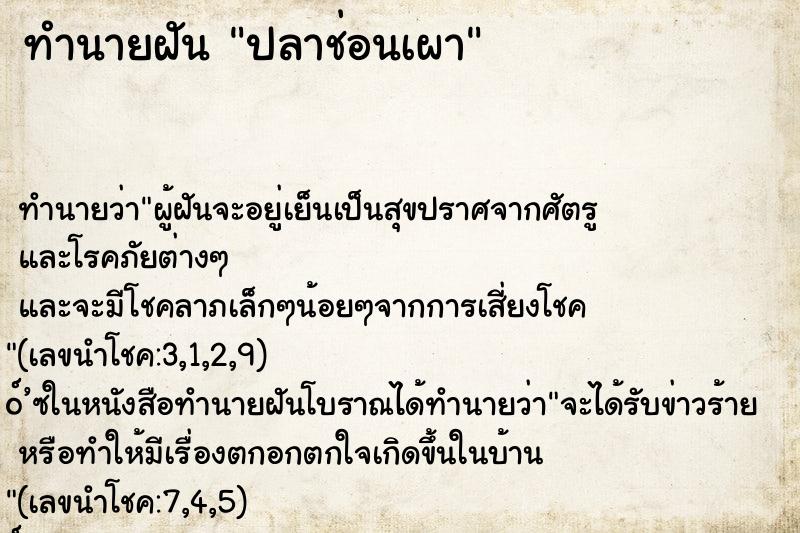 ทำนายฝัน ปลาช่อนเผา ทำนายฝัน ปลาช่อนเผา
