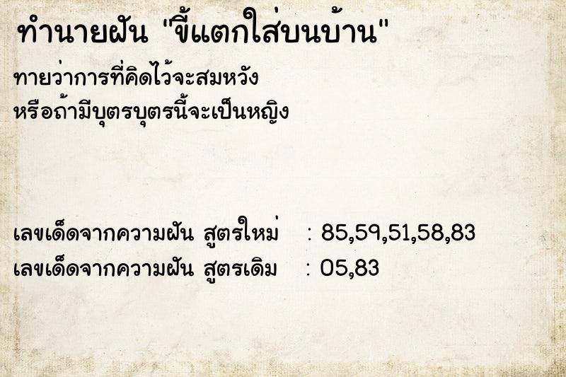 ทำนายฝันทำนายฝันขี้แตกใส่บนบ้าน
