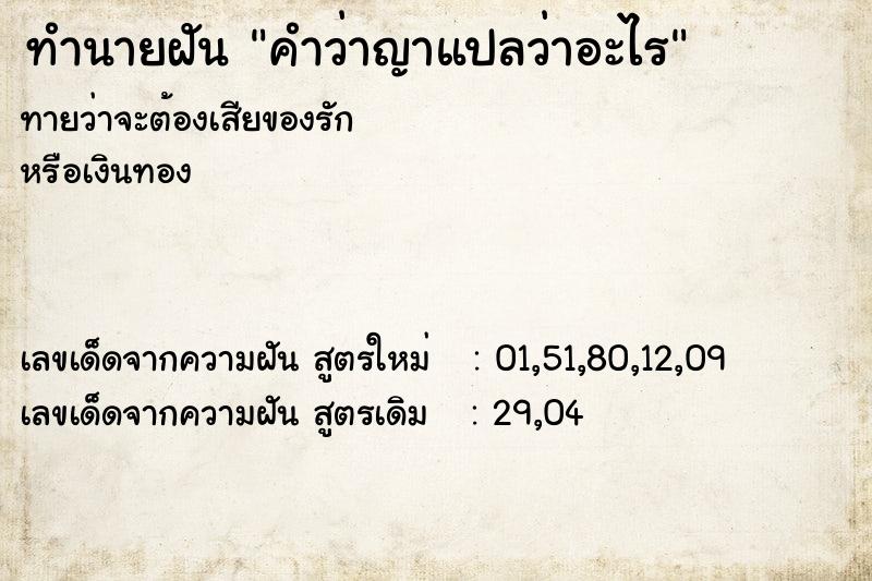 ทำนายฝันคำว่าญาแปลว่าอะไร ทำนายฝันทำนายฝันคำว่าญาแปลว่าอะไร