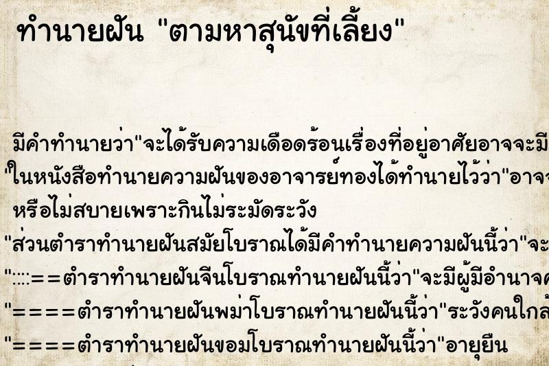 ทำนายฝันตามหาสุนัขที่เลี้ยง ทำนายฝันทำนายฝันตามหาสุนัขที่เลี้ยง